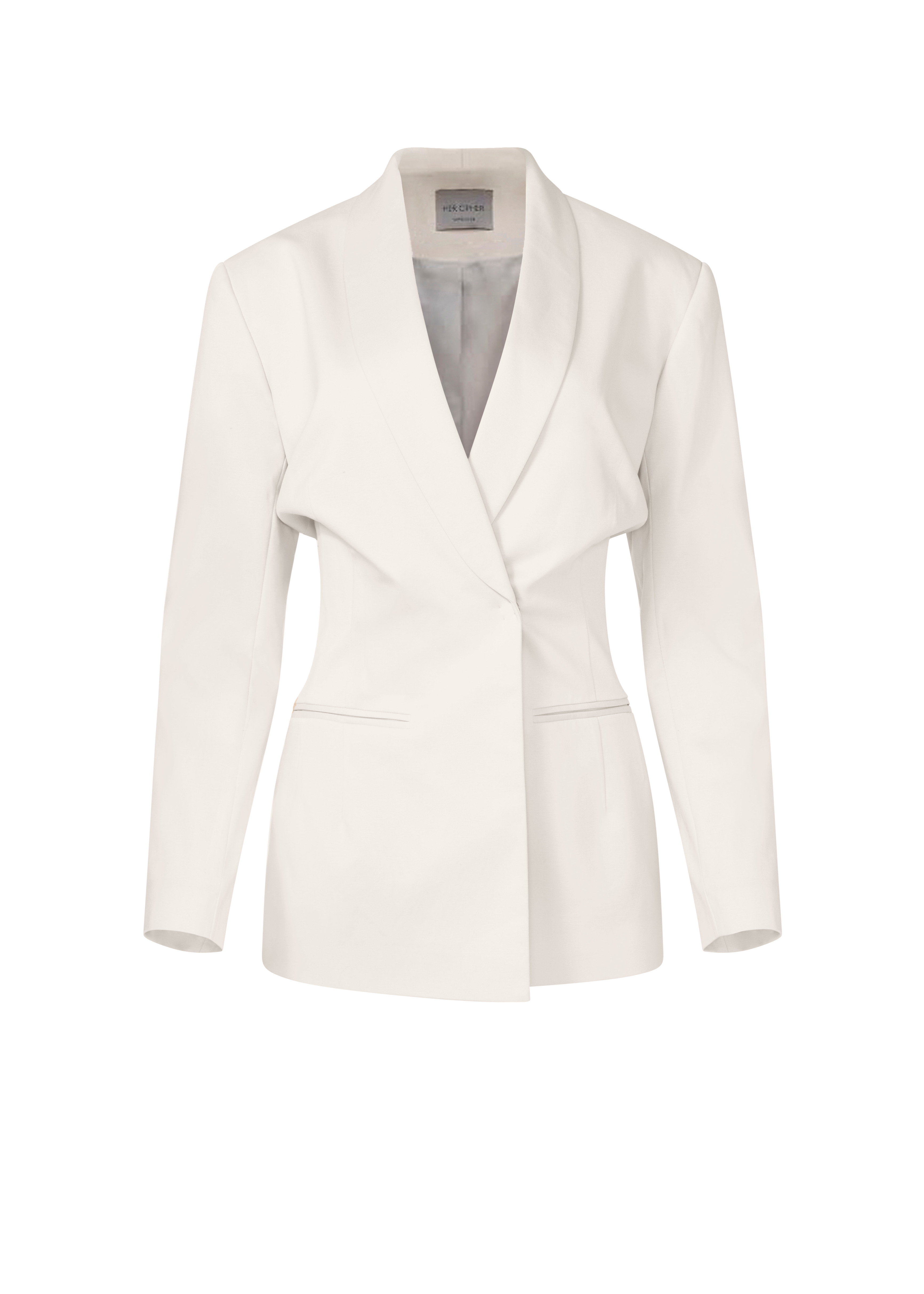 An organic cotton blazer with hourglass shape in light cream color