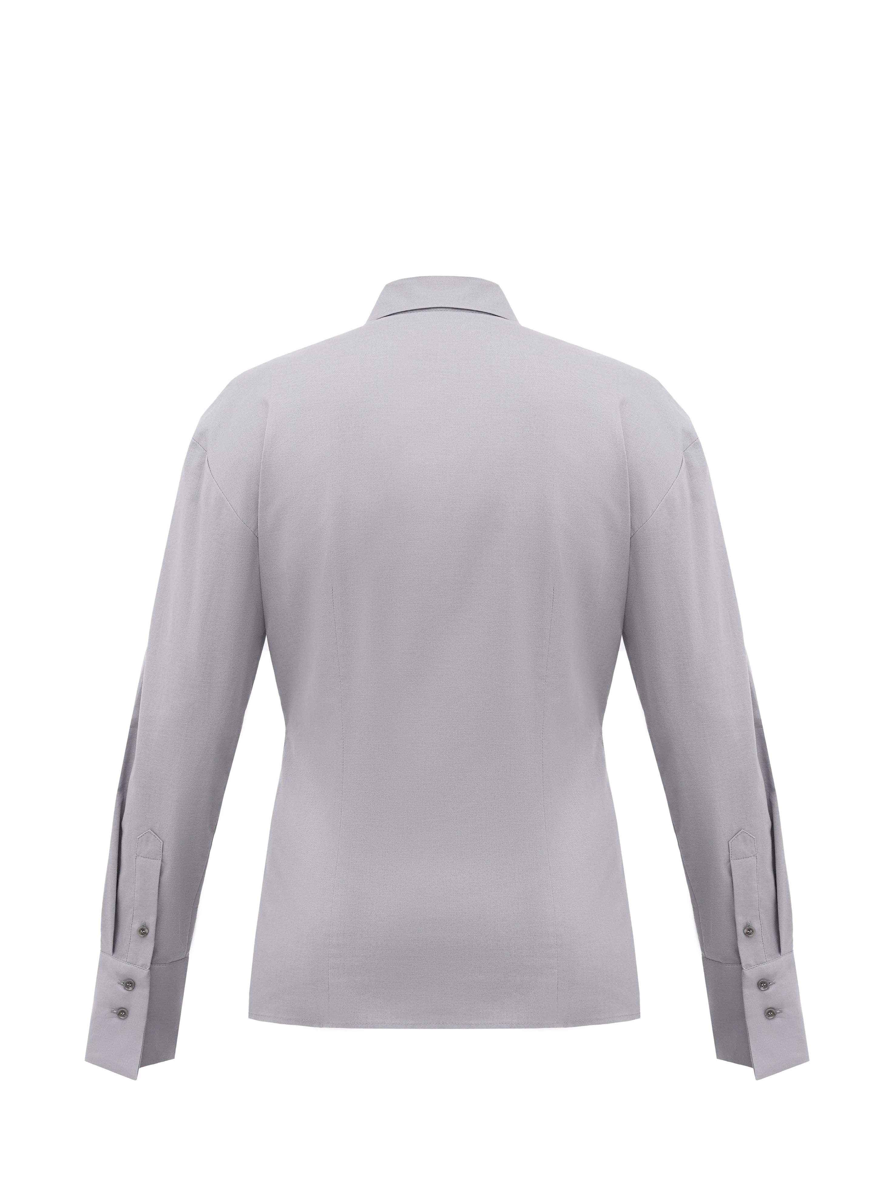 A back of an organic cotton shirt in grey color, fitted silhouette
