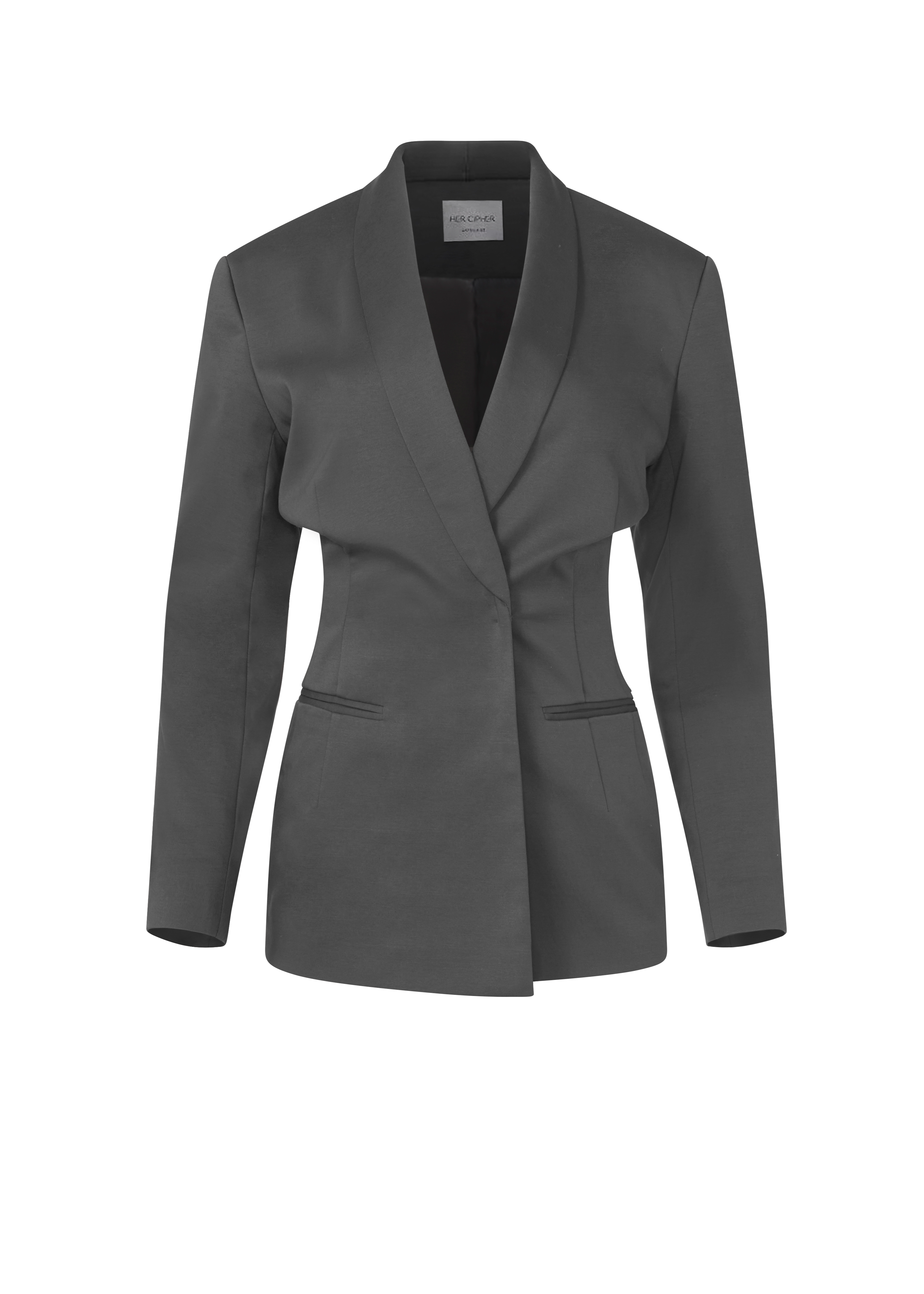 Grey women's blazers with hourglass silhouette made from organic cotton GOTS