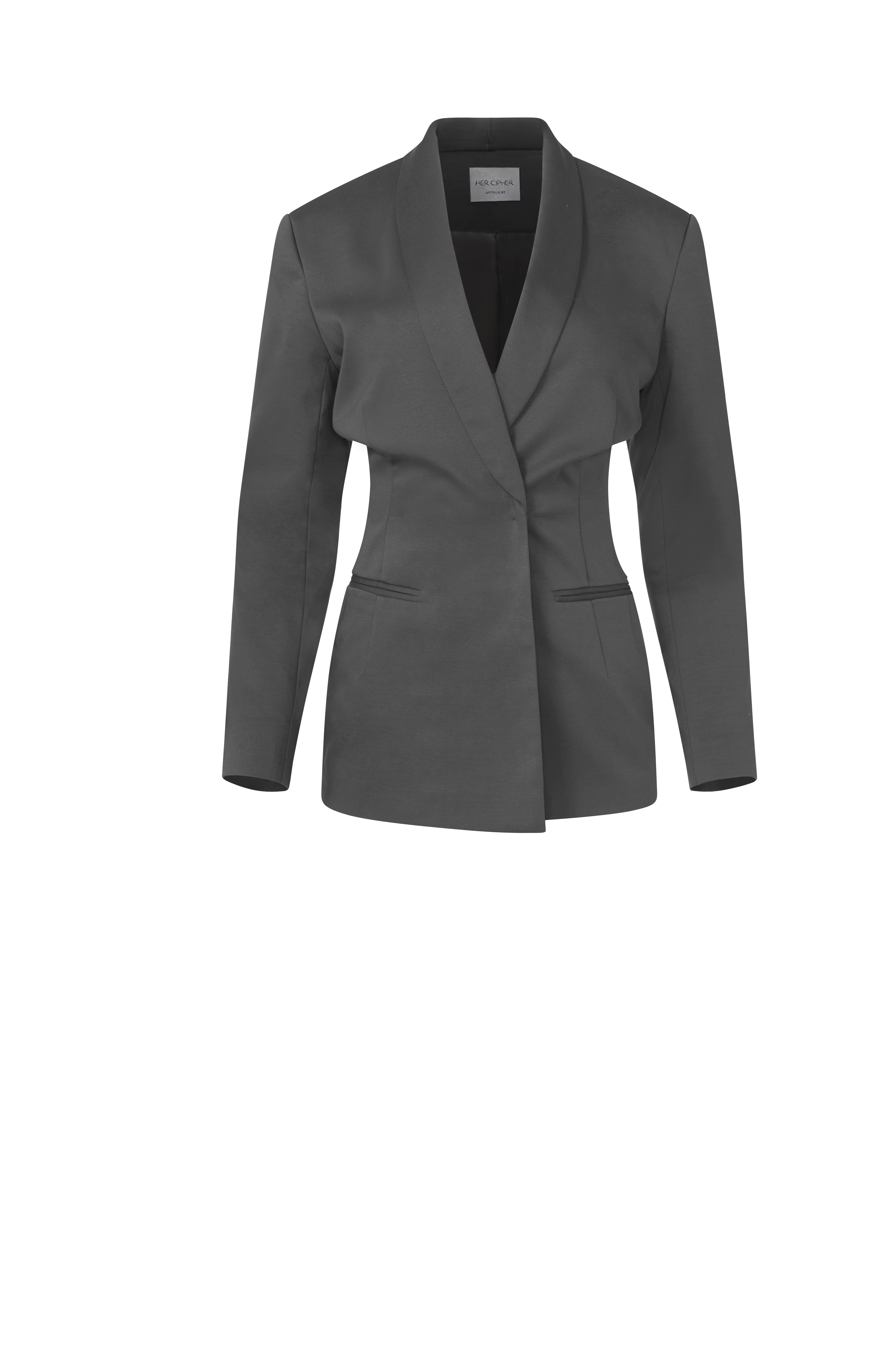 Grey women's blazers with hourglass silhouette made from organic cotton GOTS