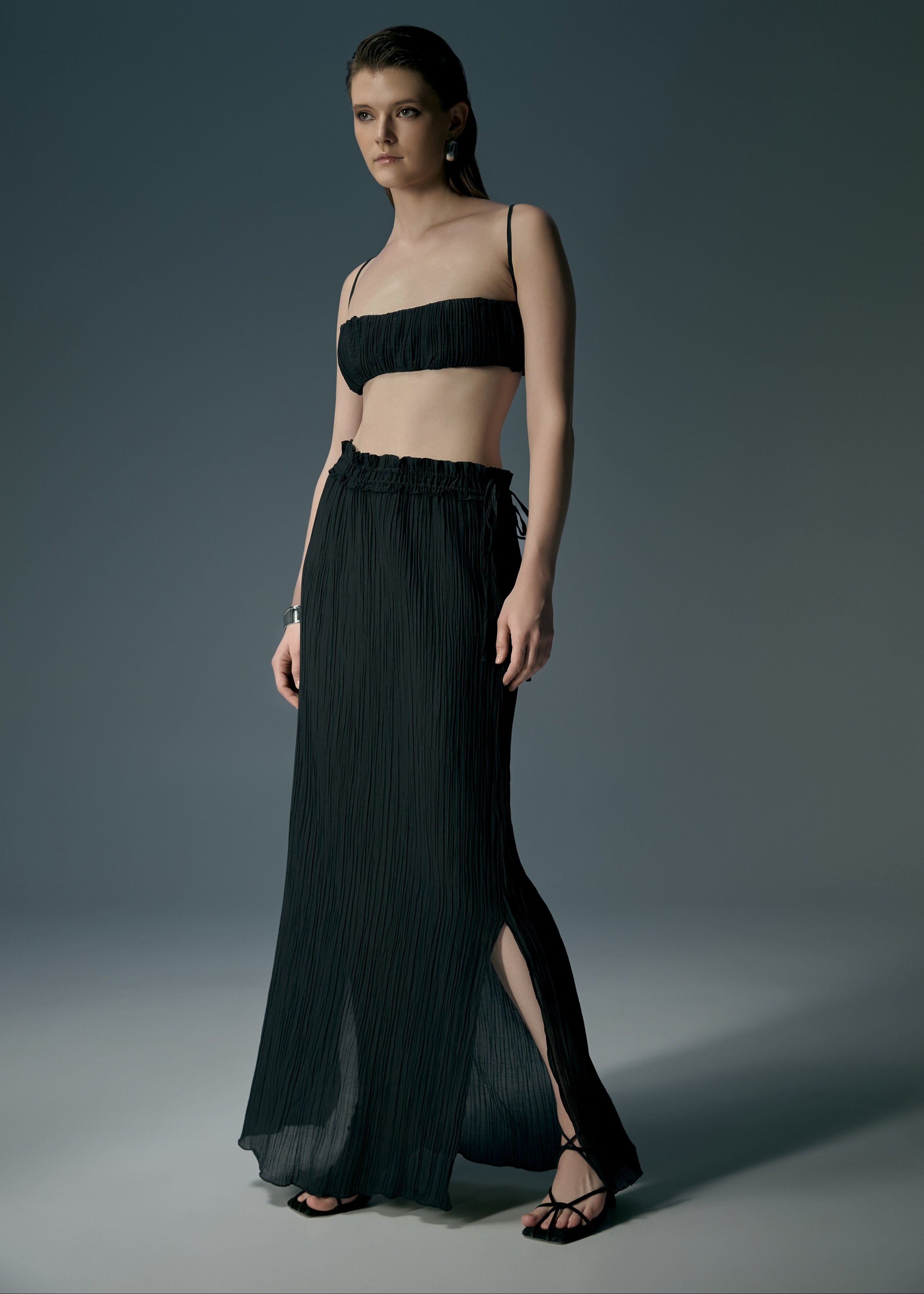 2 piece sets maxi pleated skirt for women