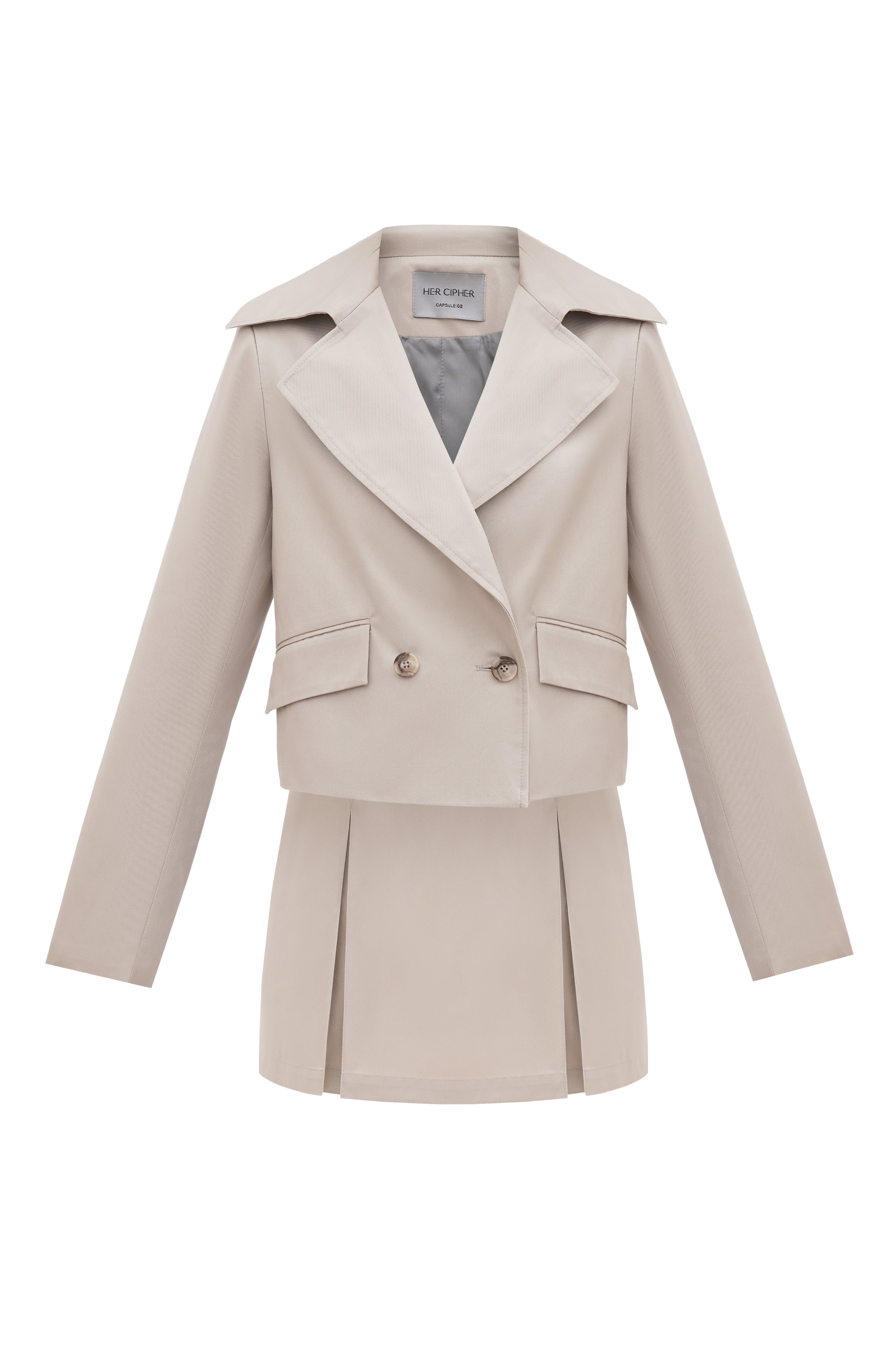 A sustainable SeaSycle set of jacket and mini skirt by HER CIPHER