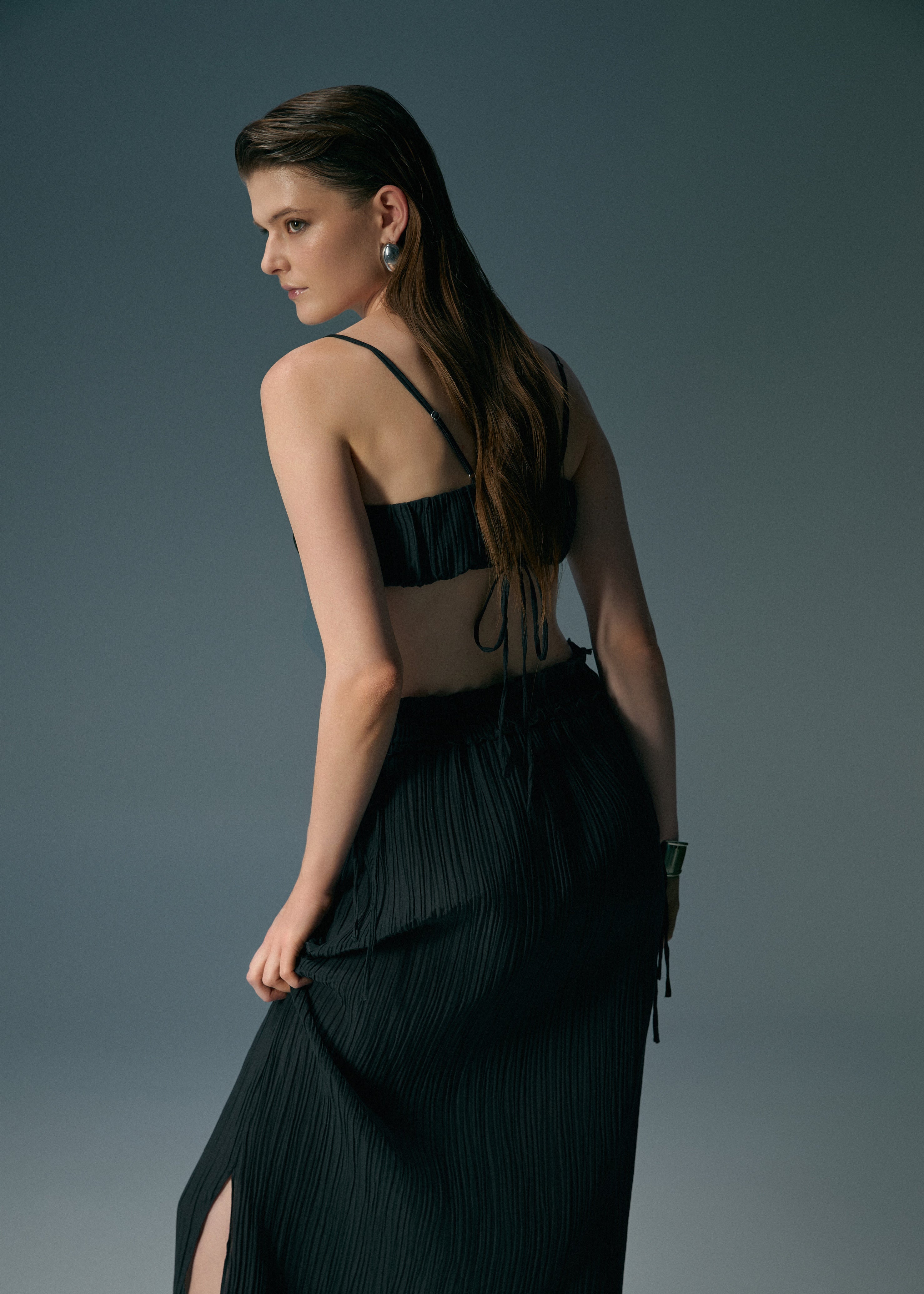 silk clothing resort wear black matching set