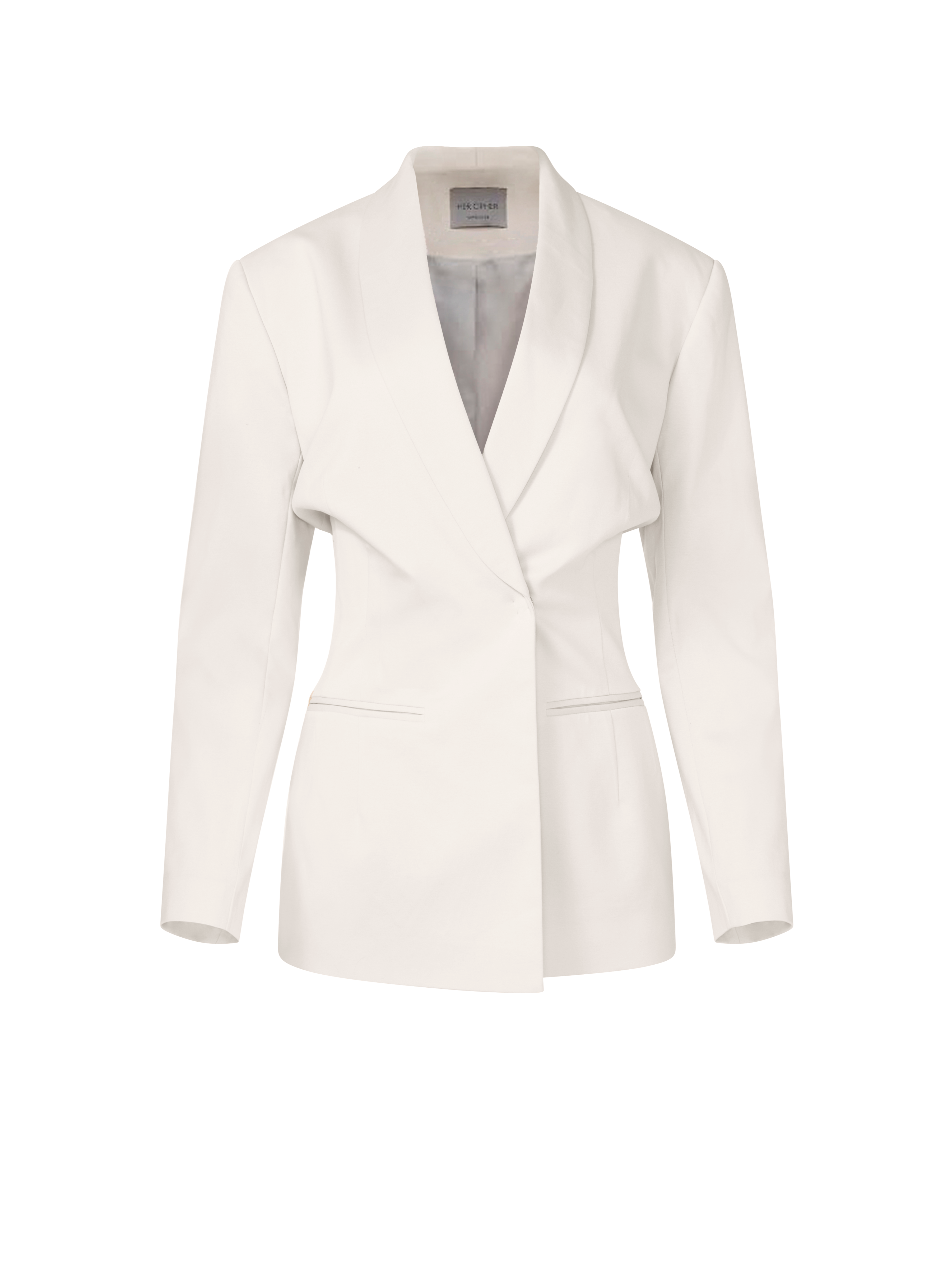 An organic cotton blazer with hourglass shape in light cream color