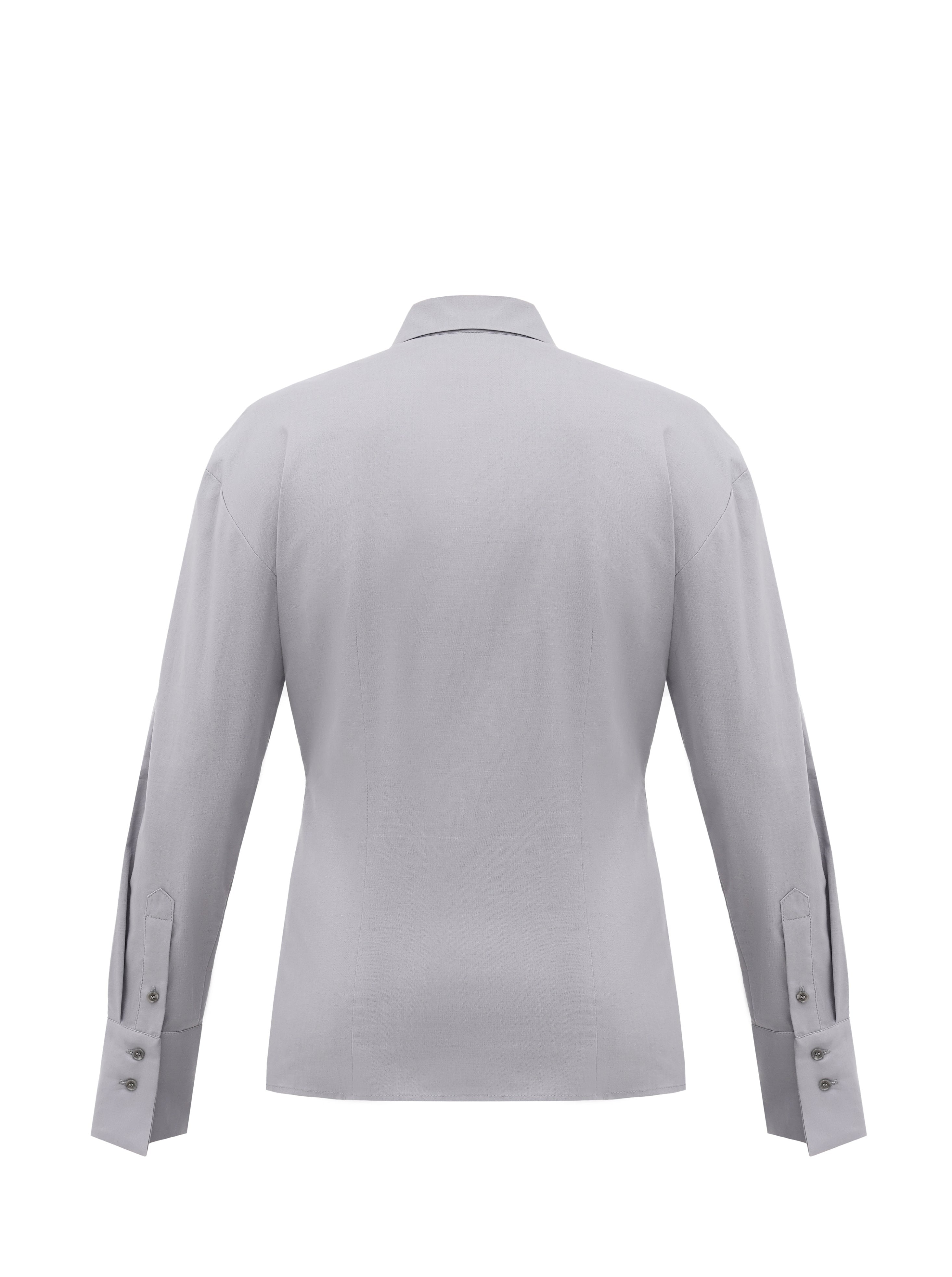 A back of an organic cotton shirt in grey color, fitted silhouette 