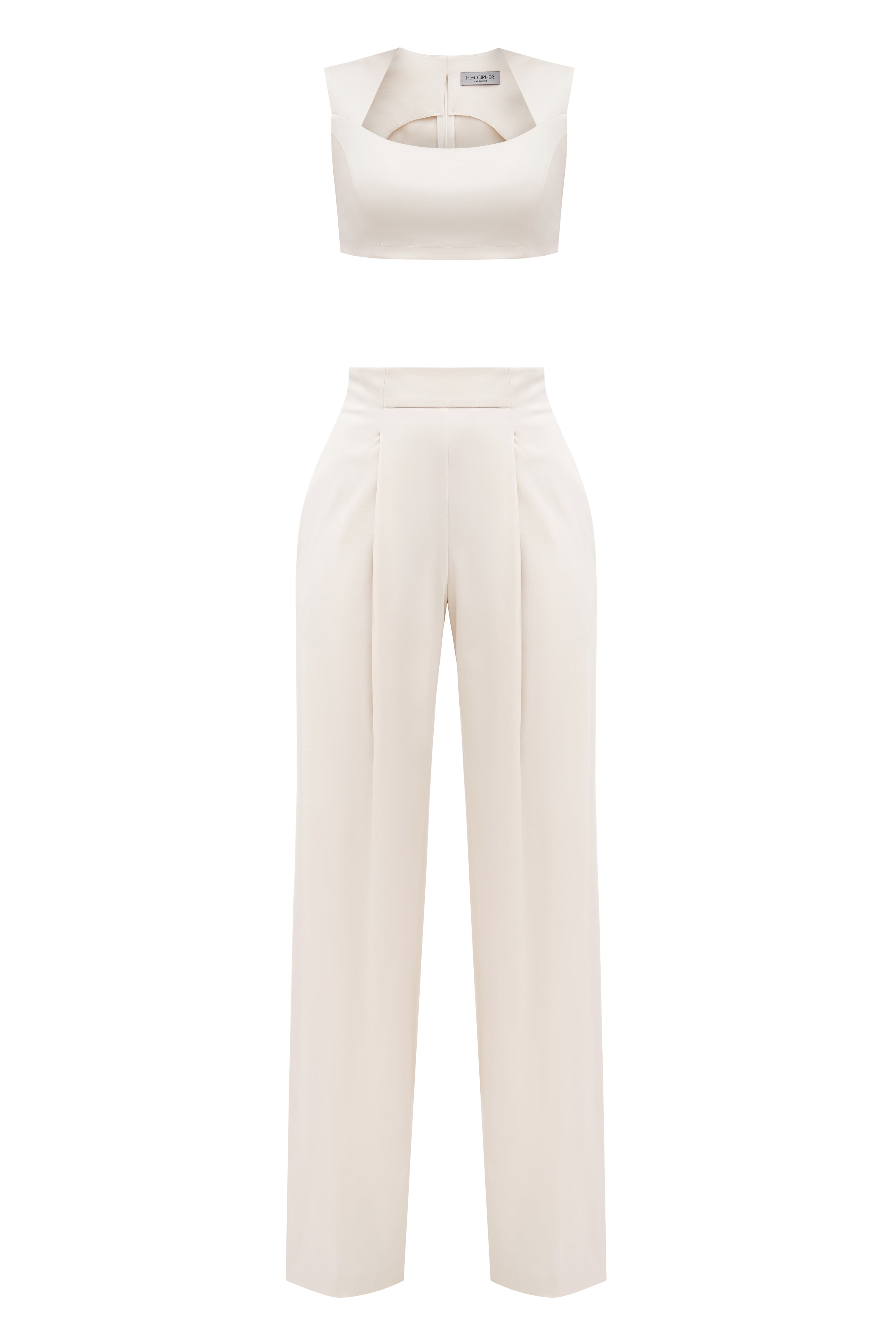 A set of organic cotton crop top and wide-leg pants created from 100% organic cotton interlock certified with GOTS